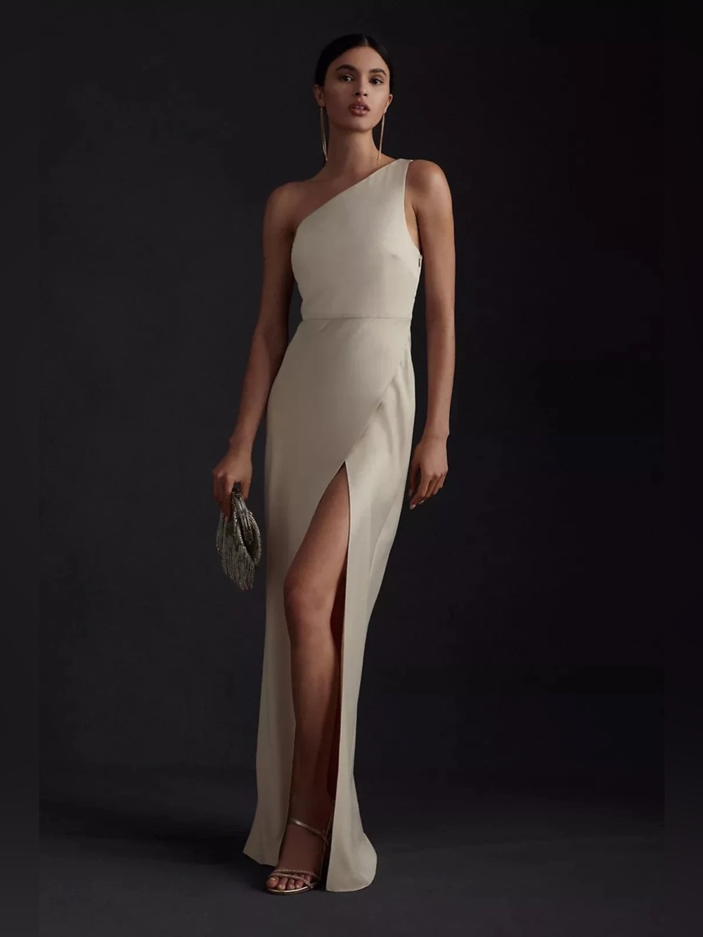 BHLDN Dylan Champagne One Shoulder Maxi Size 10